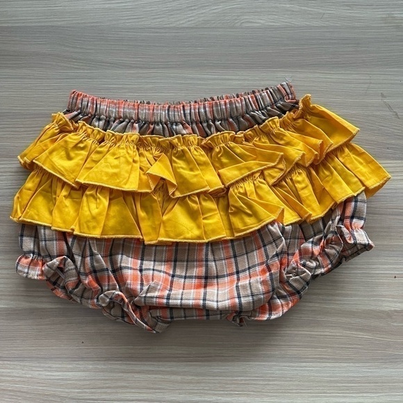 𝅺NEW Lil Cactus Brown Orange Plaid Turkey Criss-cross Back Top and Bloomer Set - Picture 7 of 7